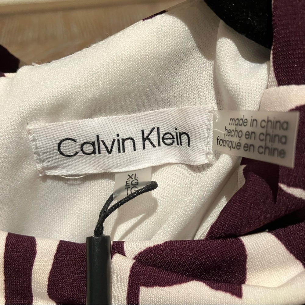 NWT Calvin Klein Eggplant and Cream Abstract Sleeveless Print Maxi Dress (XL) - Picture 9 of 12